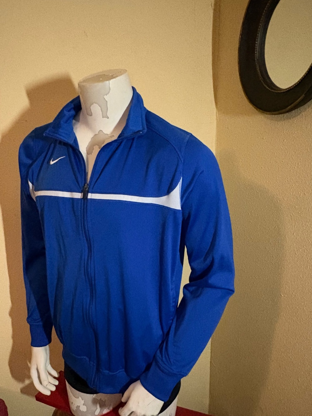 Nike Royal Blue Full-Zip Track Jacket with White Chest Stripe & Earbud Pocket